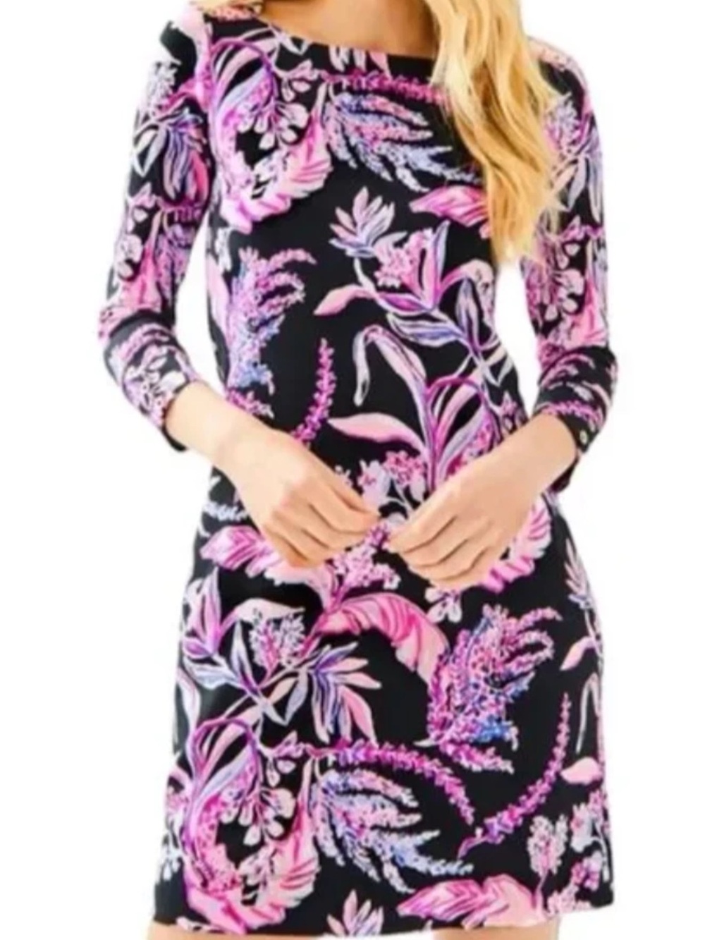 Nwt Lilly Pulitzer SOPHIE Dress WILD WITHIN Onyx Black & Pink Floral Print SMALL